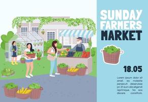 Sunday farmers market banner flat vector template