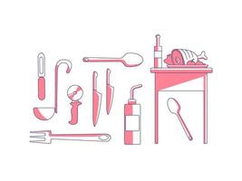 Culinary items red linear objects set vector