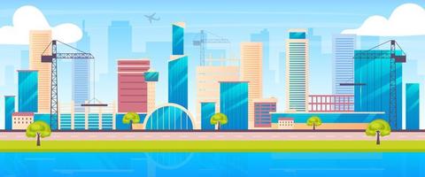 Metropolis skyline flat color vector illustration