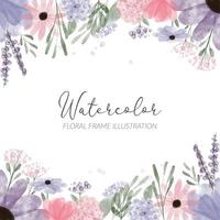 watercolor floral frame illustration with hydrangea petal flower vector