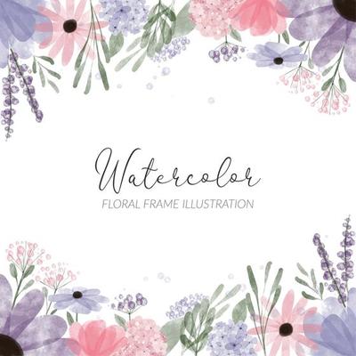 watercolor floral frame illustration with hydrangea petal flower