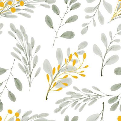 Watercolor Green Gold Leaves Seamless Pattern Pack By Patishop Art