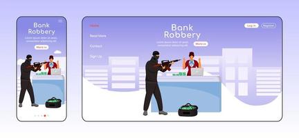 Bank robbery adaptive landing page flat color vector template