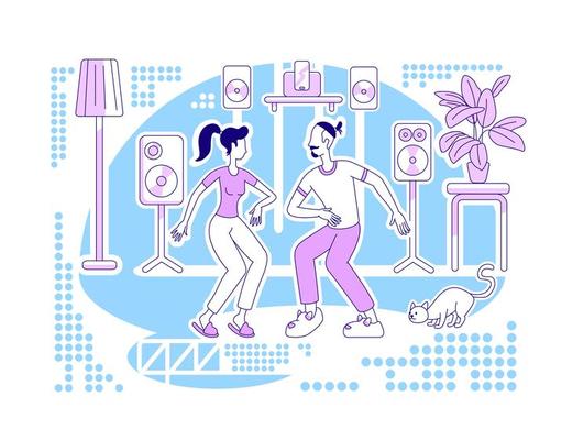 Dancing at home flat silhouette vector illustration