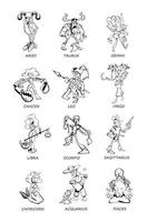 Zodiac signs people outline cartoon vector illustrations set