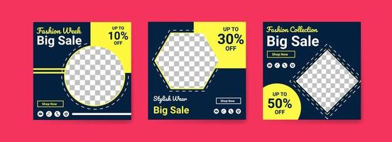 Social media post templates for fashion week. Social media post template for digital marketing and sale promo. fashion advertising. Social media banner offer. vector