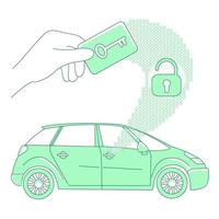 Keycard and keyless lock, car access thin line concept vector illustration