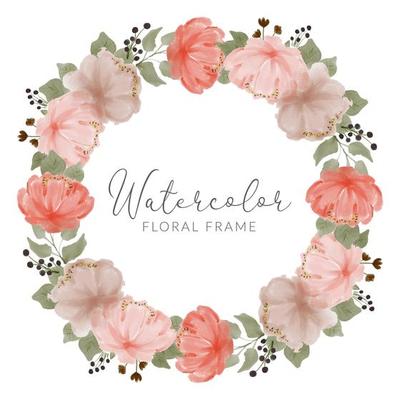 watercolor peony flower wreath frame