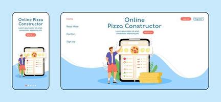 Pizza constructor adaptive landing page flat color vector template