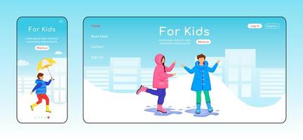 For kids landing page flat color vector template