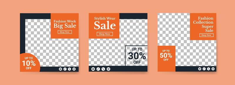 Social media post templates for fashion week. Social media post template for digital marketing and sale promo. fashion advertising. Social media banner offer.