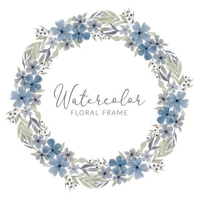 watercolor blue petal floral wreath frame
