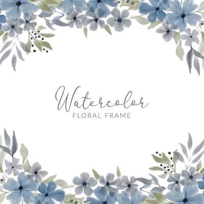 watercolor blue petal floral square frame