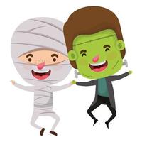 cute little boys with mummy an frankenstein costume vector