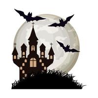 halloween bats flying with castle in night scene vector