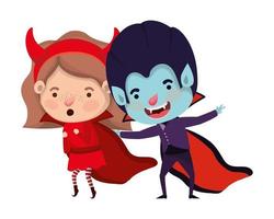 cute little kids with dracula and devil costume vector