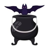 halloween bat with cauldron character vector