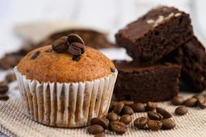 Banana cupcakes mixed with chocolate chips photo