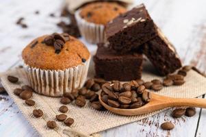 Banana cupcakes mixed with chocolate chips and coffee beans photo