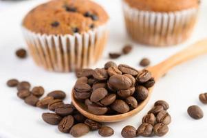 Banana cupcakes mixed with chocolate chips and coffee beans photo