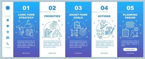 Strategy for business onboarding vector template. Priorities and actions. Planning period.