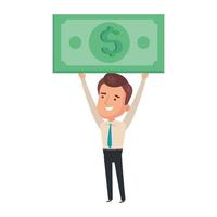 bill money with businessman isolated icon vector