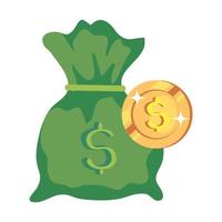 coin money with money bag isolated icon vector