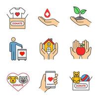 conjunto de iconos de colores de caridad vector