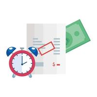 paper voucher with alarm clock and bill cash vector