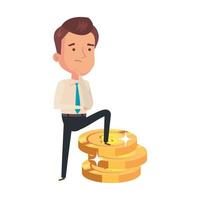 pile coins with businessman isolated icon vector