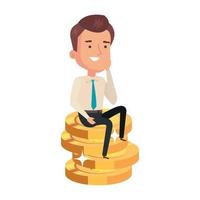 pile coins with businessman isolated icon vector