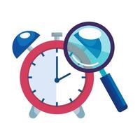 magnifying glass with alarm clock isolated icon vector