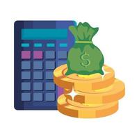 money bag cash with calculator and coins vector