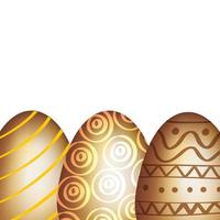 set of golden eggs easter decorated vector