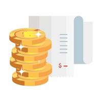 paper voucher with pile coins isolated icon vector