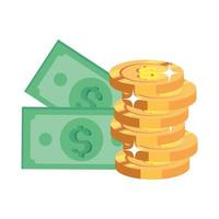 bills money with pile coins isolated icon vector