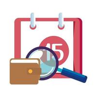 magnifying glass with calendar reminder and wallet vector