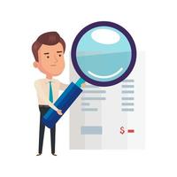 magnifying glass with businessman and voucher paper vector