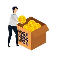 man and box with qr code isolated icon vector