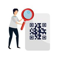 Hombre con icono aislado de código qr vector