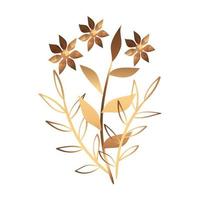 cute flower golden with branches and leafs vector