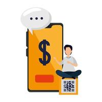 hombre y codigo qr codigo con iconos vector