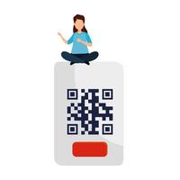 mujer, con, código qr, aislado, icono vector