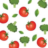 Fondo de tomates y verduras de brócoli. vector