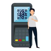 hombre y datáfono con código de escaneo qr vector