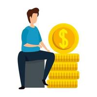 man with coins money cash isolated icon vector