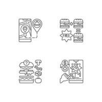 Delivering food to customer linear icons set vector