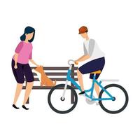 woman with dog and man in bike vector