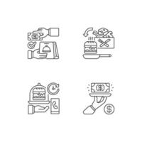 Online food ordering linear icons set vector