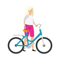 hermosa mujer con cabello rubio y bicicleta vector